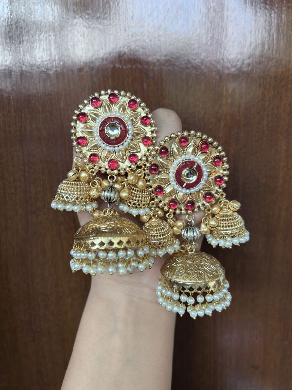Three layer jhumki ( red) 