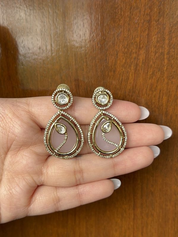  Elegant Ruby Enamel Teardrop Kundan Earrings